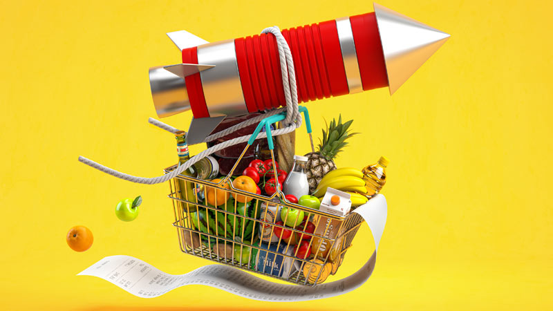 preços a subir no carrinho de compras 